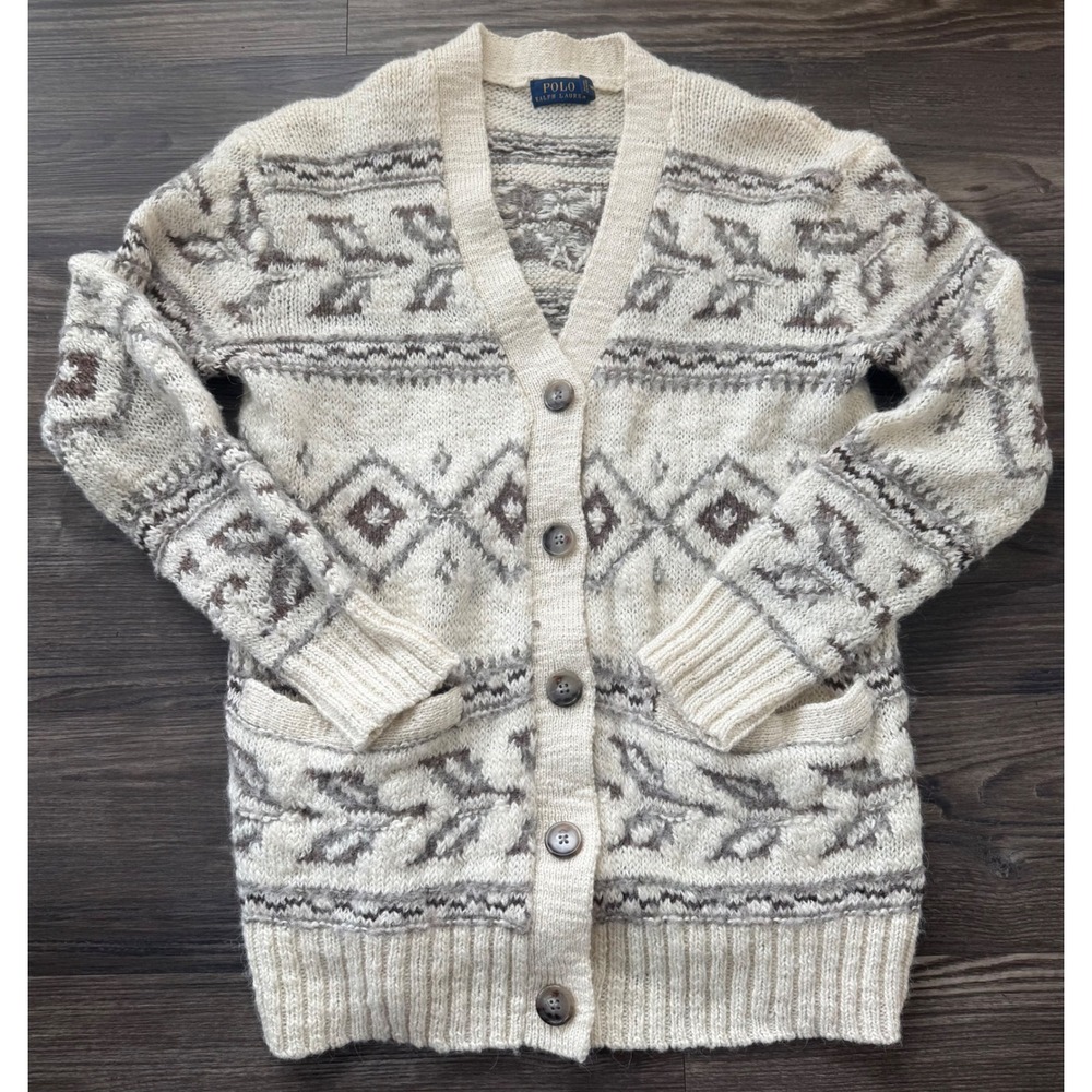 Polo Ralph Lauren Fair Isle Cardigan Sweater cottage core coastal grandma small
